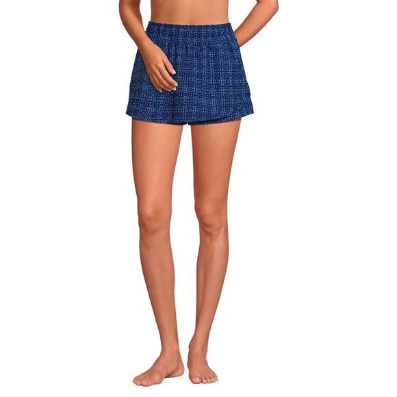 Land's End Tulip Hem Swim Skort navy mosaic mini tile smocked waist size medium - Picture 5 of 6
